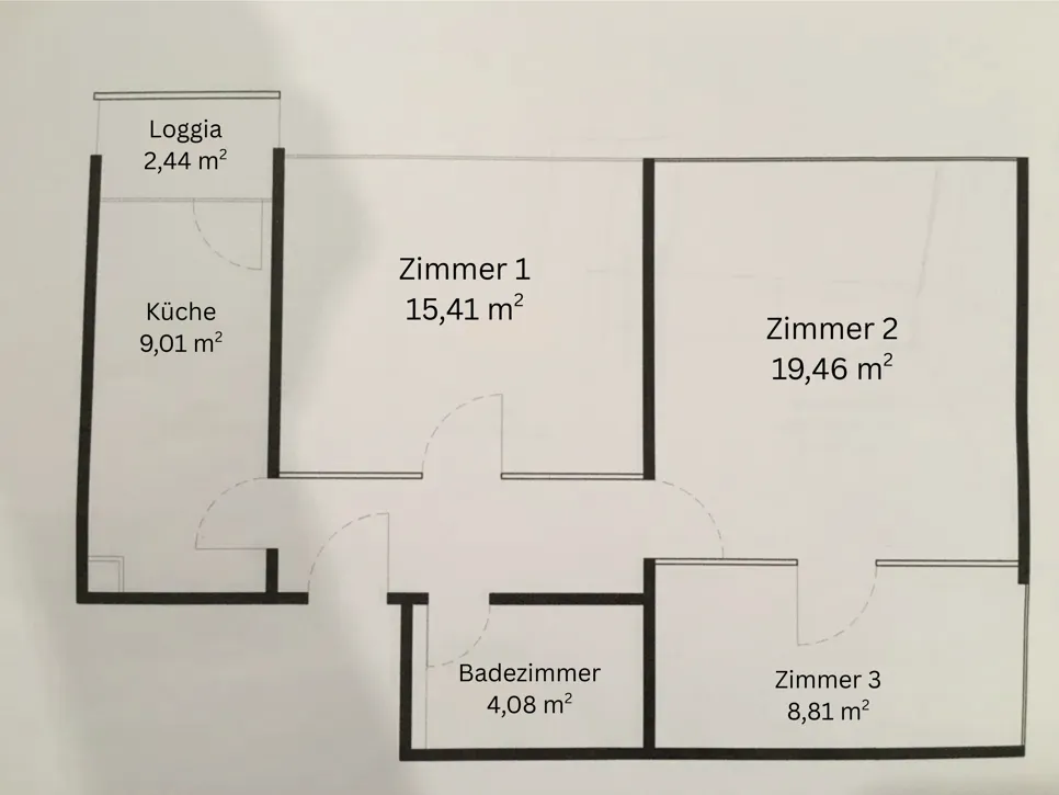 Wohnungsgrundriss Detaillierter Grundriss mit Raummaßen und Layout für eine Wohnwohnung.