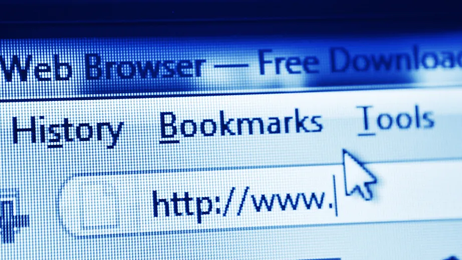 Nahaufnahme eines Computerbildschirms mit Browsermenü und eingegebener URL in der Adresszeile.